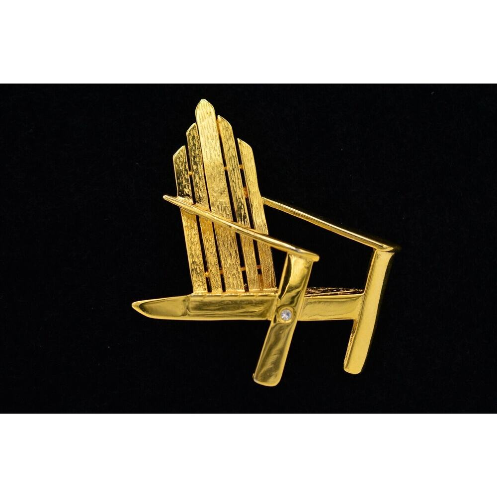 Liz Claiborne Vintage Summer Pin Brooch Brushed Adirondack Chair LC Signed Bin1